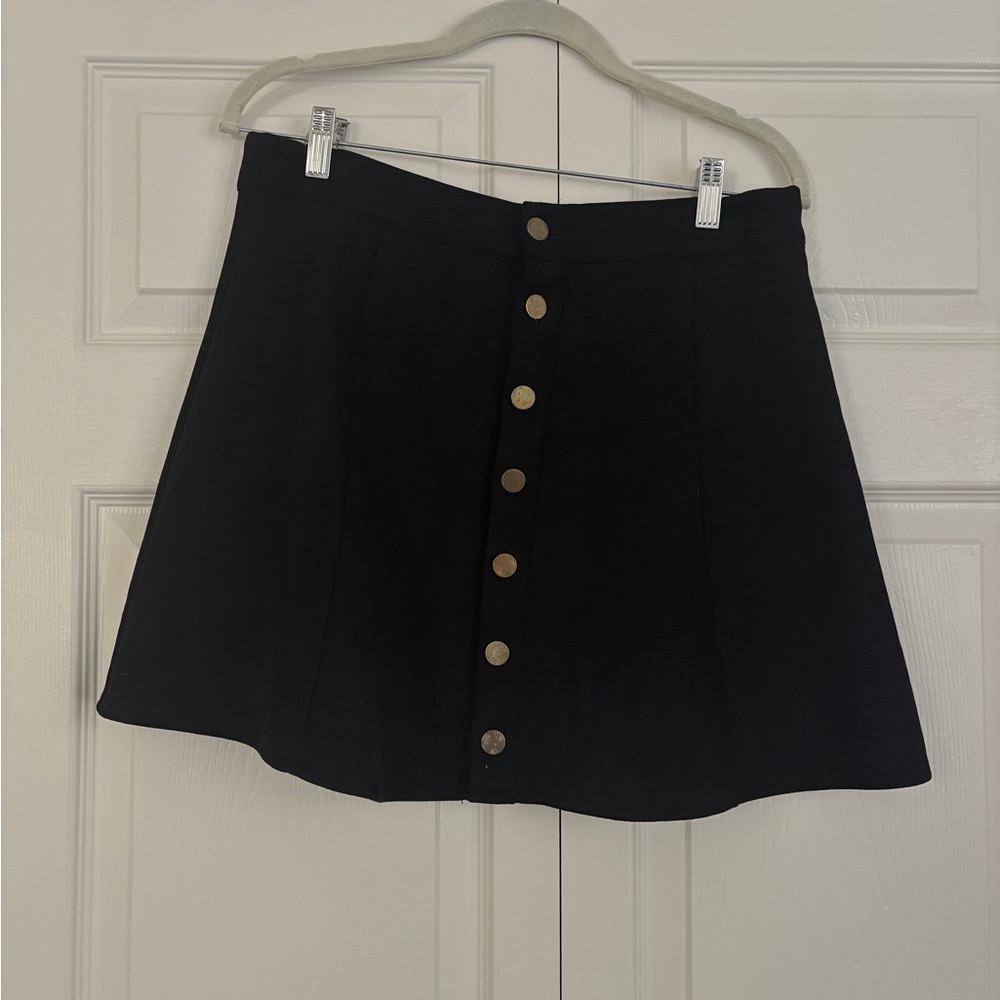 Black Suede Button-Up Women's Skirt